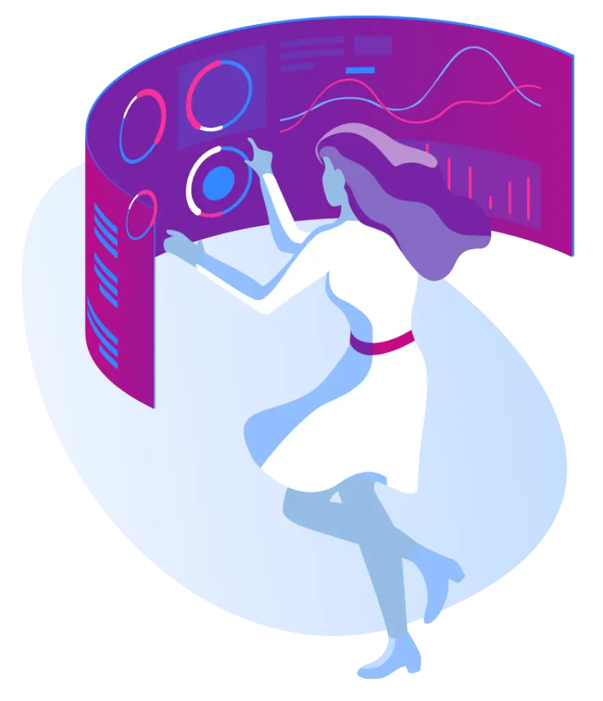 illustration of a women working on a futuristic computer screen